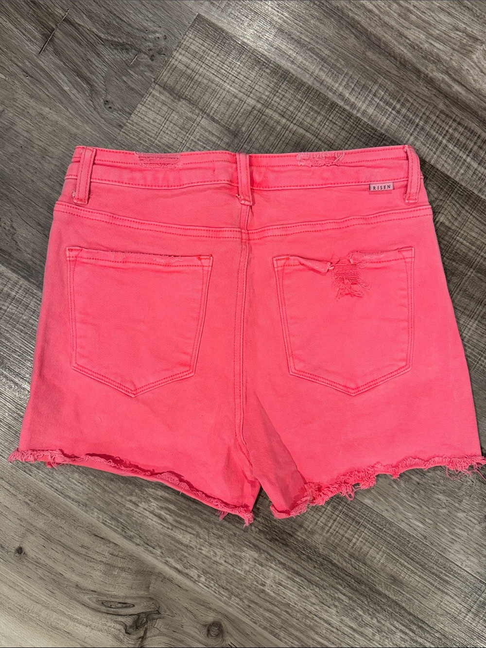 High-Rise Distressed Pink Women's Denim Shorts - Picture 2 of 7
